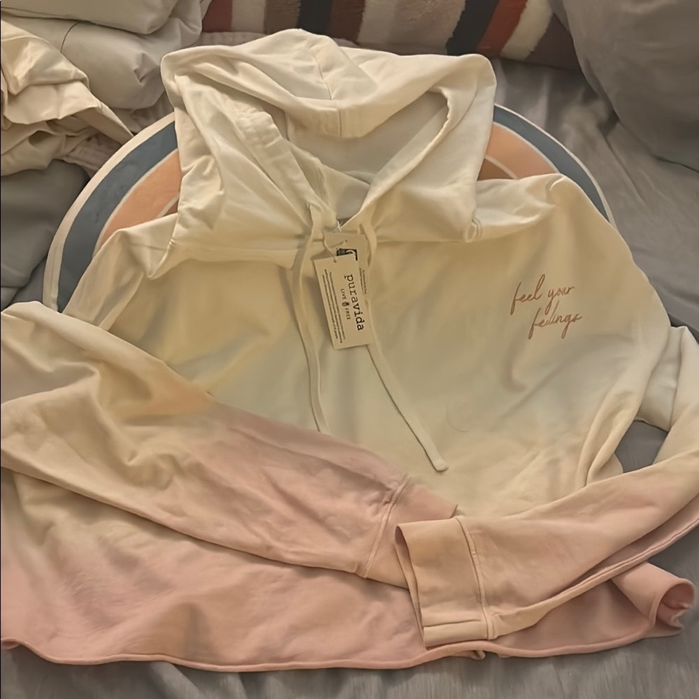 Pura Vida cropped ombre hoodie. Cream to pink in color. New with tags.